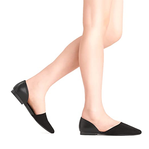 Pointed-Toe Slip on Flats - BLACK SUEDE - 1